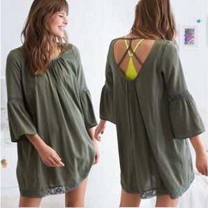 Aerie Scoop Back Crochet Trim Peasant Oversized Tunic Dress XS